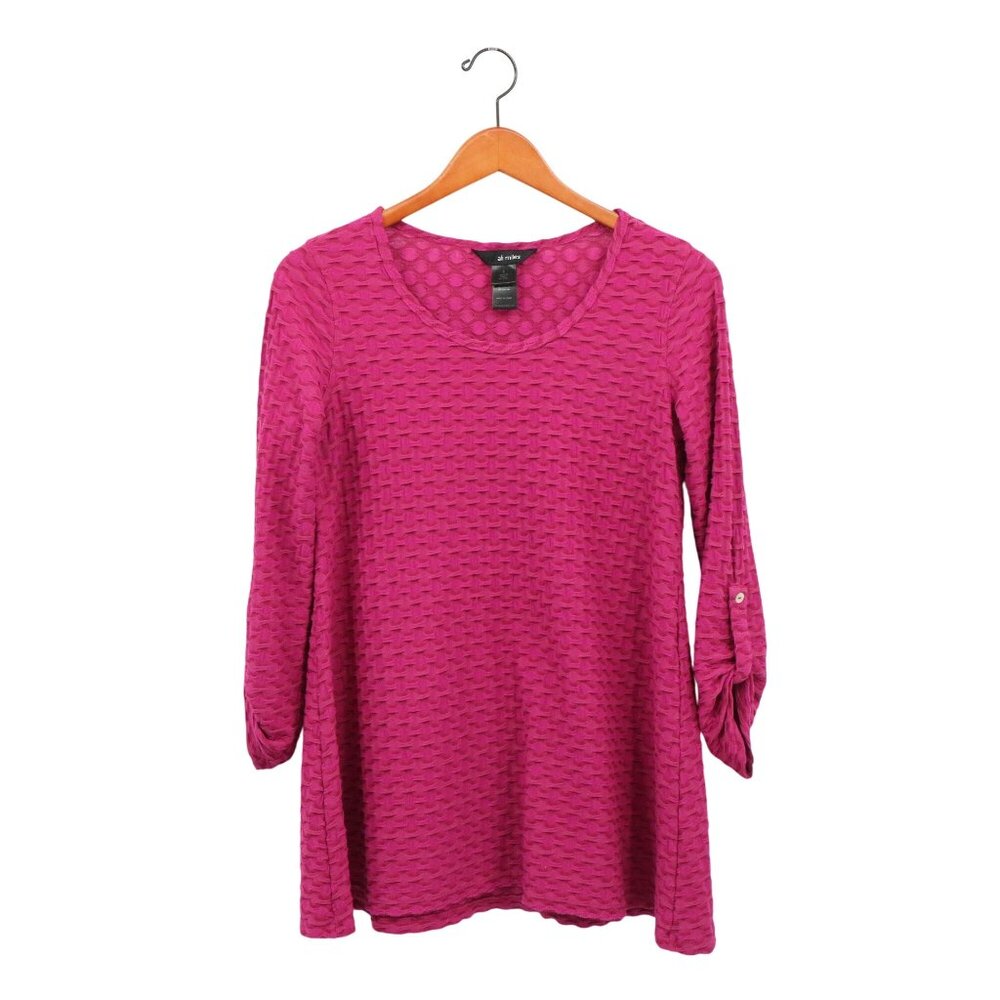 Ali Miles Textured Fuschia Pink 3/4 Sleeve Swing Tunic Top S